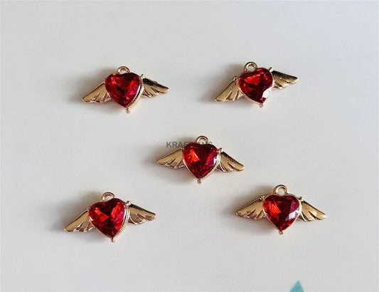 Heart Wings Charms Red